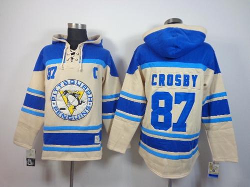 Penguins #87 Sidney Crosby Cream Sawyer Hooded Sweatshirt Stitched Jersey