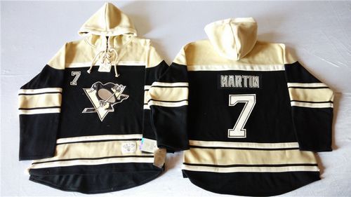 Penguins #7 Paul Martin Black Sawyer Hooded Sweatshirt Stitched Jersey