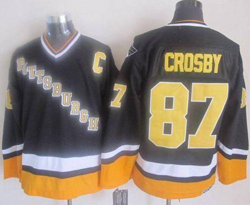 Penguins #87 Sidney Crosby Black Yellow CCM Throwback Stitched Jersey