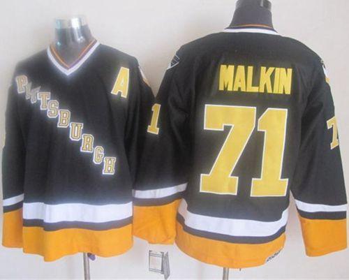 Penguins #71 Evgeni Malkin Black Yellow CCM Throwback Stitched Jersey