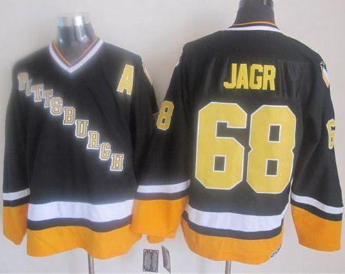 Penguins #68 Jaromir Jagr Black Yellow CCM Throwback Stitched Jersey