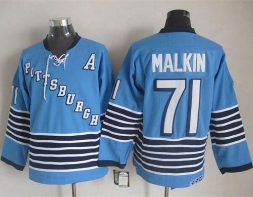 Penguins #71 Evgeni Malkin Light Blue CCM Throwback Stitched Jersey