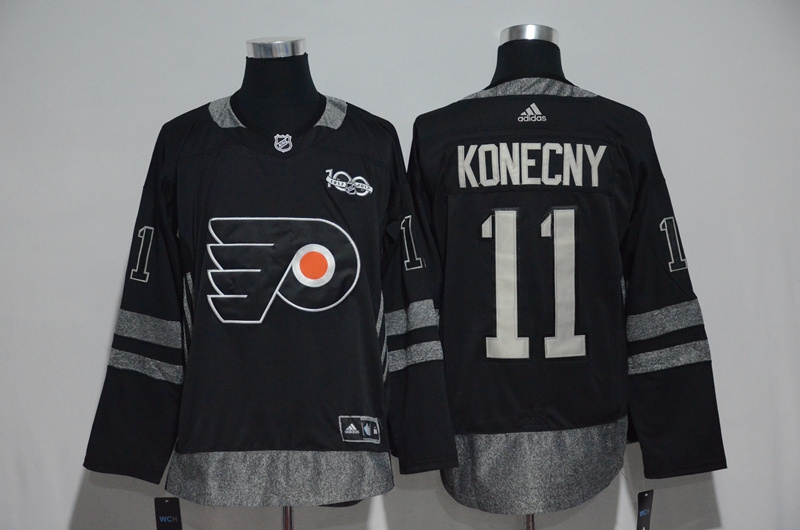 Philadelphia Flyers #11 Travis Konecny Black 1917-2017 100th Anniversary Stitched Jersey