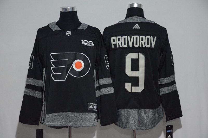 Philadelphia Flyers #9 Ivan Provorov Black 1917-2017 100th Anniversary Stitched Jersey
