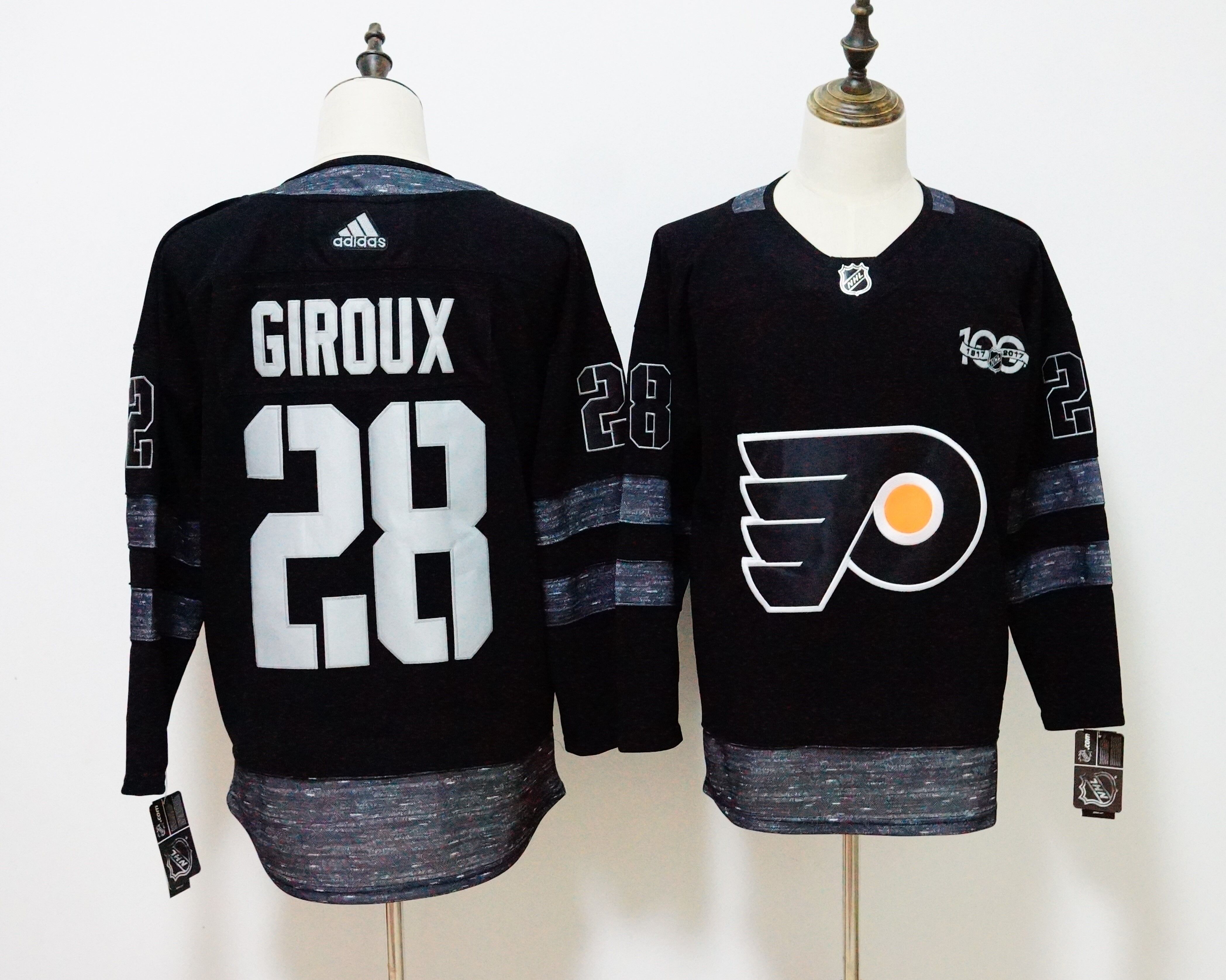 Philadelphia Flyers #28 Claude Giroux Black 1917-2017 100th Anniversary Stitched Adidas Jersey