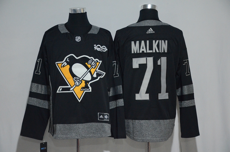 Pittsburgh Penguins #71 Evgeni Malkin Black 1917-2017 100th Anniversary Stitched Jersey