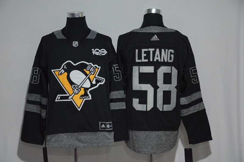 Pittsburgh Penguins #58 Kris Letang Black 1917-2017 100th Anniversary Stitched Jersey