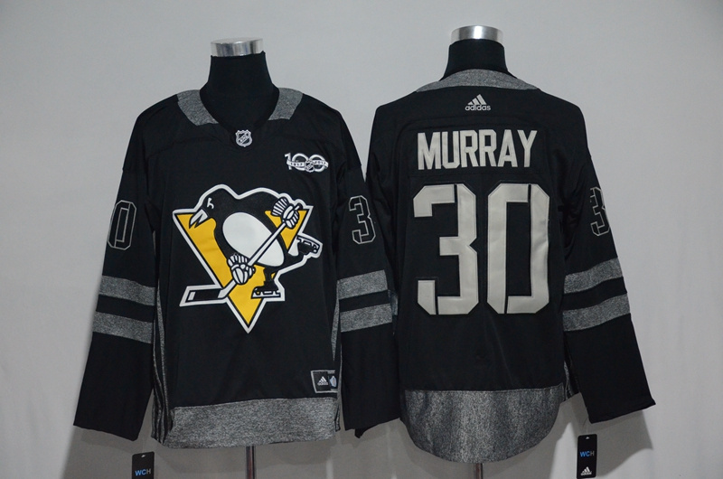 Pittsburgh Penguins #30 Matt Murray Black 1917-2017 100th Anniversary Stitched Jersey