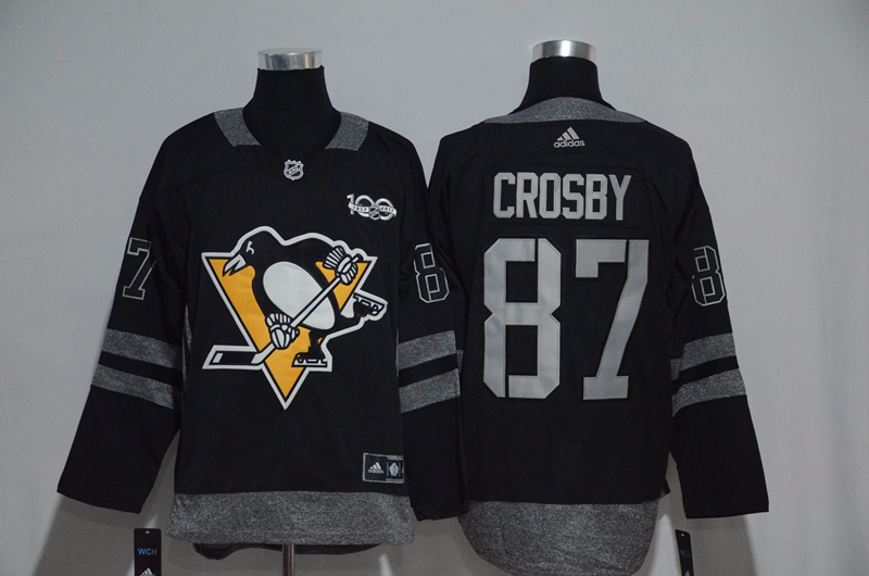Pittsburgh Penguins #87 Sidney Crosby Black 1917-2017 100th Anniversary Stitched Jersey