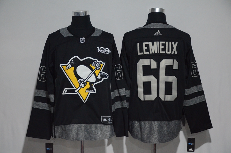 Pittsburgh Penguins #66 Mario Lemieux Black 1917-2017 100th Anniversary Stitched Jersey