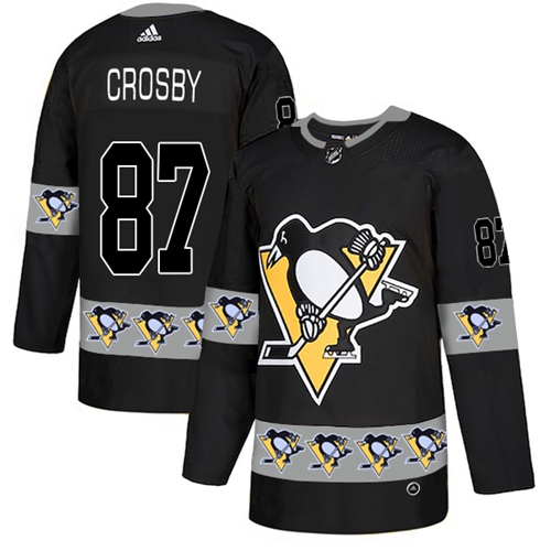 Pittsburgh Penguins #87 Sidney Crosby Black Team Logo Fashion Stitched Jersey