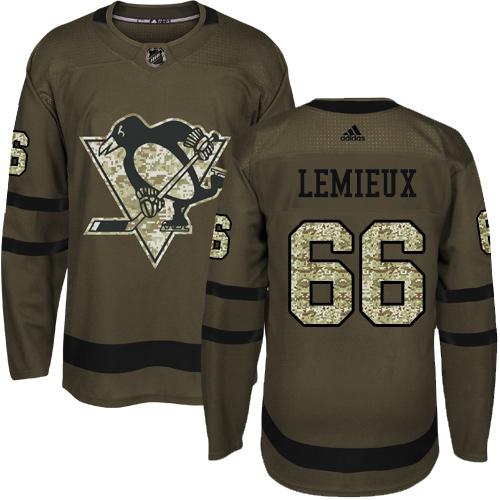Pittsburgh Penguins #66 Mario Lemieux Green Salute To Service Stitched Jersey