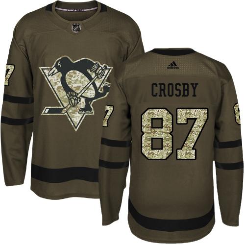 Pittsburgh Penguins #87 Sidney Crosby Green Salute To Service Stitched Jersey