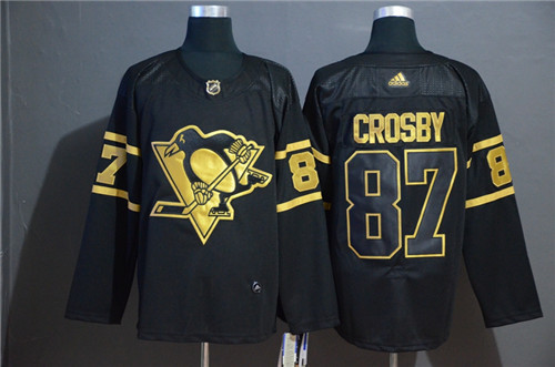 Pittsburgh Penguins #87 Sidney Crosby Black Golden Stitched Jersey