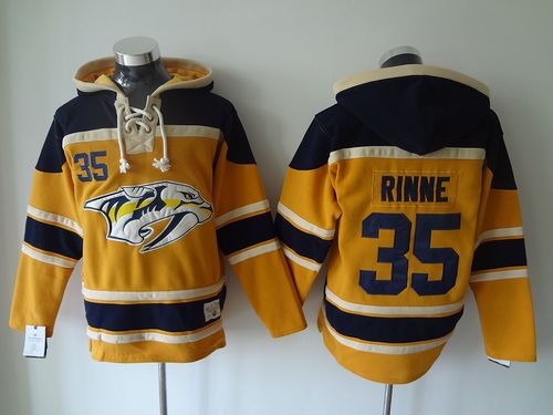 Predators #35 Pekka Rinne Yellow Sawyer Hooded Sweatshirt Stitched Jersey