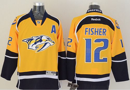 Predators #12 Mike Fisher Yellow Home Stitched Jersey