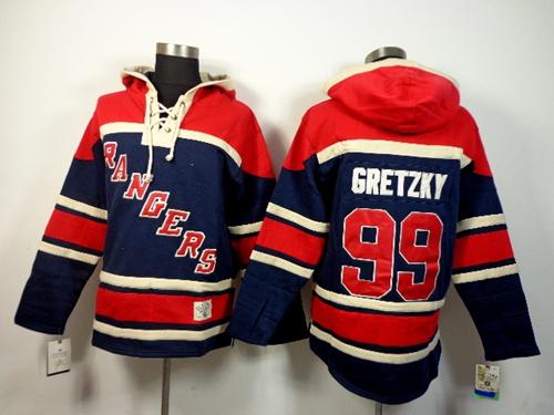 Rangers #99 Wayne Gretzky Navy Blue Sawyer Hooded Sweatshirt Stitched Jersey