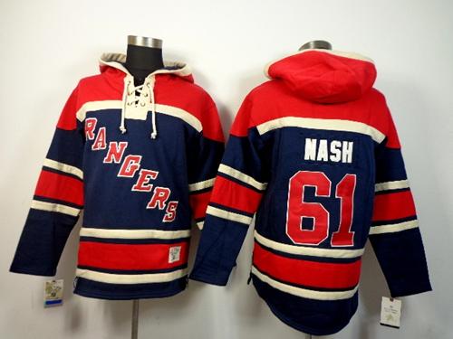 Rangers #61 Rick Nash Navy Blue Sawyer Hooded Sweatshirt Stitched Jersey