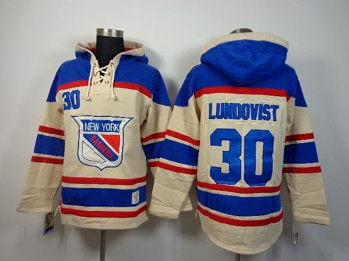 Rangers #30 Henrik Lundqvist Cream Sawyer Hooded Sweatshirt Stitched Jersey