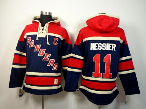 Rangers #11 Mark Messier Navy Blue Sawyer Hooded Sweatshirt Stitched Jersey