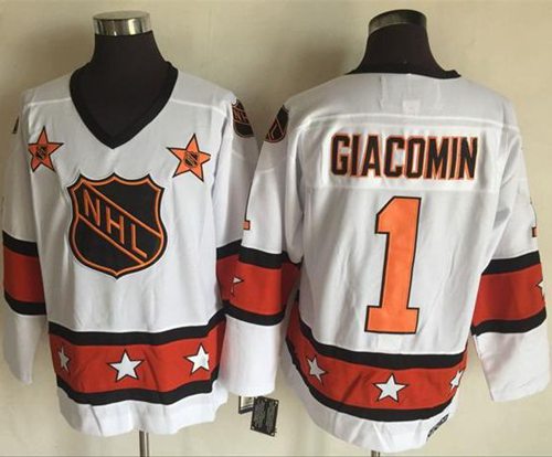 Rangers #1 Eddie Giacomin White Orange All Star CCM Throwback Stitched Jersey