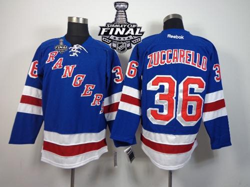 Rangers #36 Mats Zuccarello Blue Home With 2014 Stanley Cup Finals Stitched Jersey