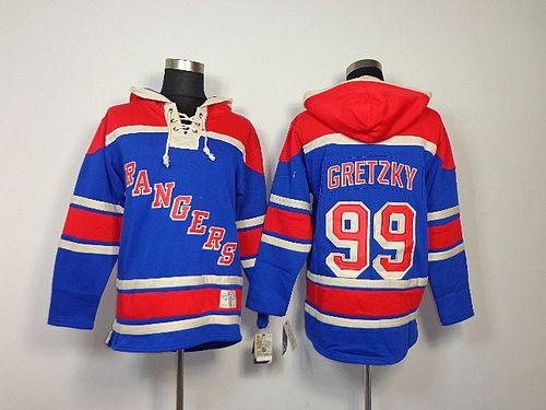 Rangers #99 Wayne Gretzky Blue Sawyer Hooded Sweatshirt Stitched Jersey