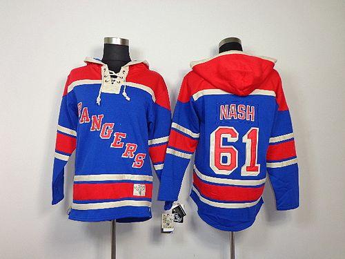 Rangers #61 Rick Nash Blue Sawyer Hooded Sweatshirt Stitched Jersey
