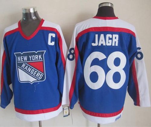 Rangers #68 Jaromir Jagr Blue White CCM Throwback Stitched Jersey