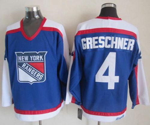 Rangers #4 Ron Greschner Blue White CCM Throwback Stitched Jersey