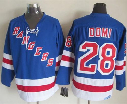 Rangers #28 Tie Domi Light Blue CCM Throwback Stitched Jersey