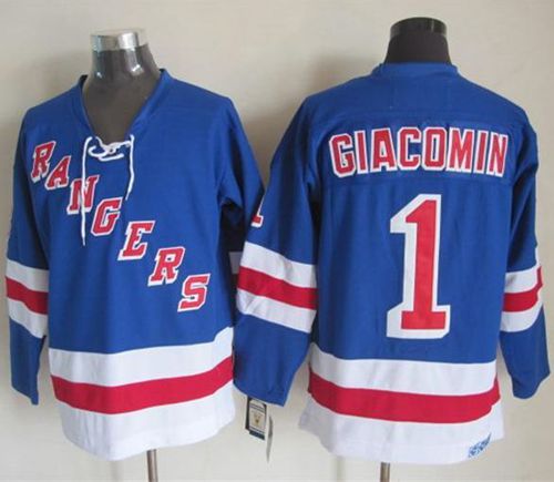 Rangers #1 Eddie Giacomin Light Blue CCM Throwback Stitched Jersey