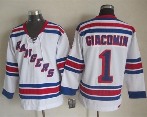 Rangers #1 Eddie Giacomin White CCM Throwback Stitched Jersey