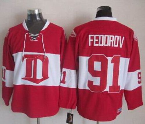 Red Wings #91 Sergei Fedorov Red Winter Classic CCM Throwback Stitched Jersey