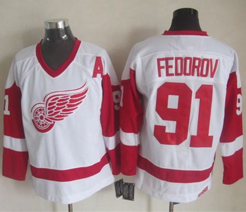 Red Wings #91 Sergei Fedorov White CCM Throwback Stitched Jersey