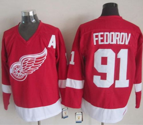 Red Wings #91 Sergei Fedorov Red CCM Throwback Stitched Jersey