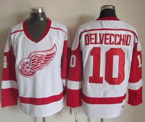Red Wings #10 Alex Delvecchio White CCM Throwback Stitched Jersey