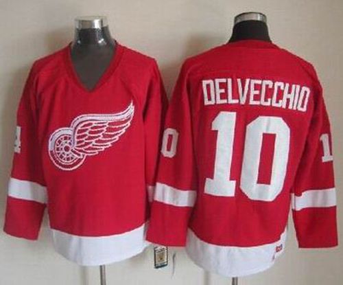 Red Wings #10 Alex Delvecchio Red CCM Throwback Stitched Jersey