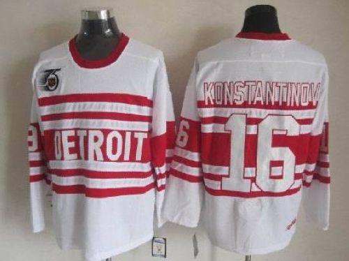 Red Wings #16 Vladimir Konstantinov White CCM Throwback 75TH Stitched Jersey