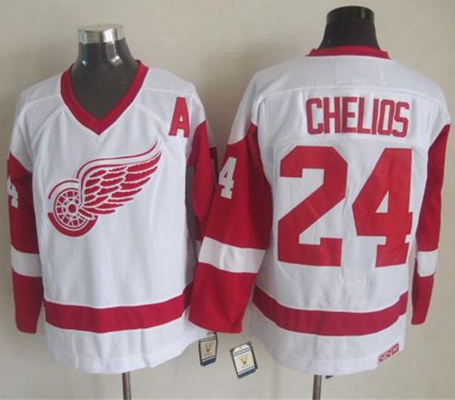 Red Wings #24 Chris Chelios White CCM Throwback Stitched Jersey