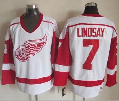 Red Wings #7 Ted Lindsay White CCM Throwback Stitched Jersey