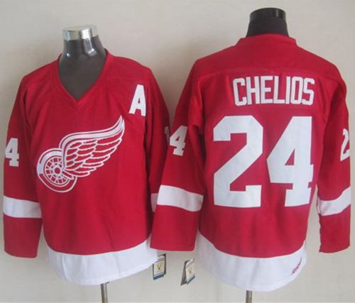 Red Wings #24 Chris Chelios Red CCM Throwback Stitched Jersey