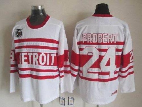 Red Wings #24 Bob Probert White CCM Throwback 75TH Stitched Jersey