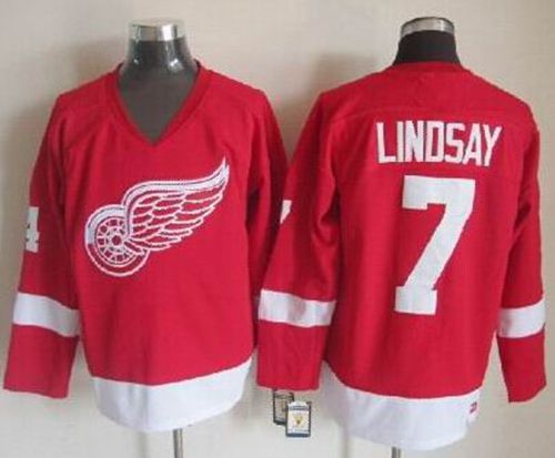 Red Wings #7 Ted Lindsay Red CCM Throwback Stitched Jersey