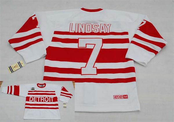 Red Wings #7 Ted Lindsay White CCM Throwback 75TH Stitched Jersey