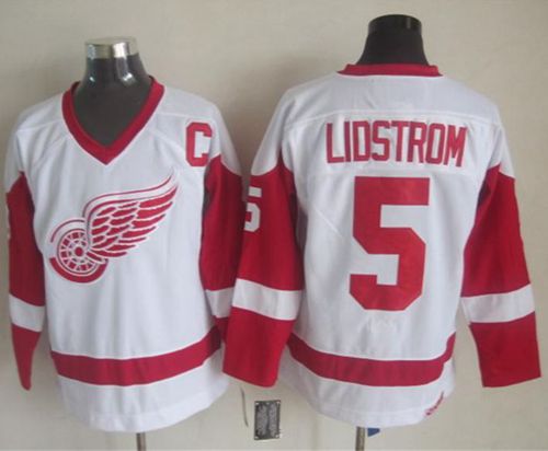 Red Wings #5 Nicklas Lidstrom White CCM Throwback Stitched Jersey