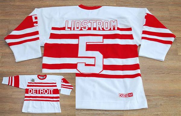 Red Wings #5 Nicklas Lidstrom White CCM Throwback 75TH Stitched Jersey
