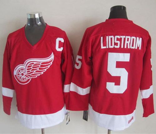 Red Wings #5 Nicklas Lidstrom Red CCM Throwback Stitched Jersey