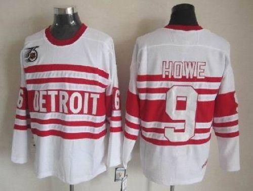 Red Wings #9 Gordie Howe White CCM Throwback 75TH Stitched Jersey