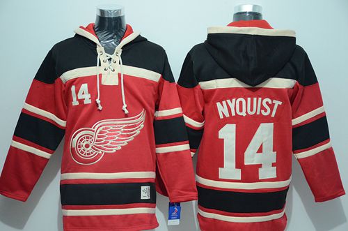 Red Wings #14 Gustav Nyquist Red Sawyer Hooded Sweatshirt Stitched Jersey